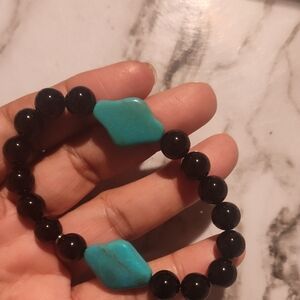 Turquoise and Black Beaded Bracelet